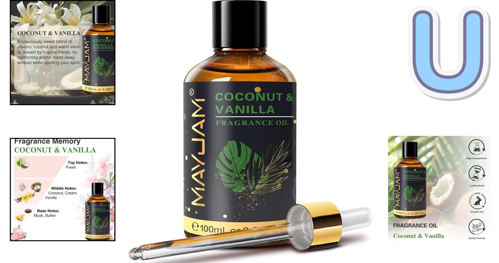 Long-Lasting Coconut Vanilla Fragrance Oil with Glass Dropper for DIY Projects