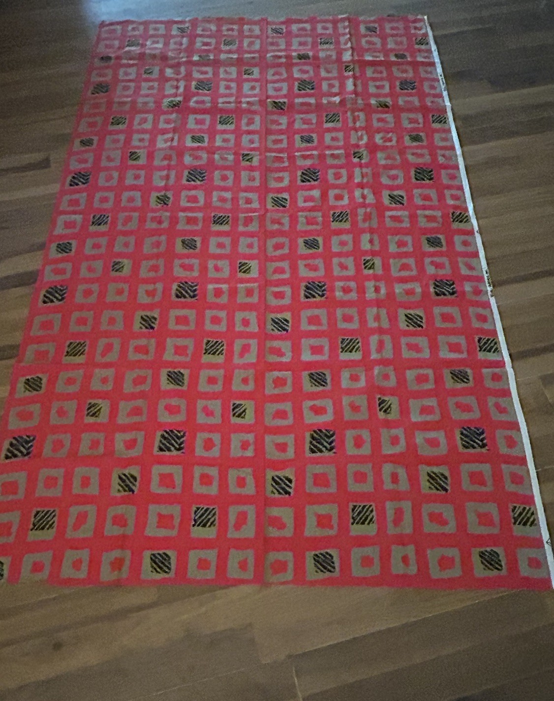 Vintage JBJ Fabrics 2 YDS x 44″ Abstract Red Black Red Black Beige Crafts