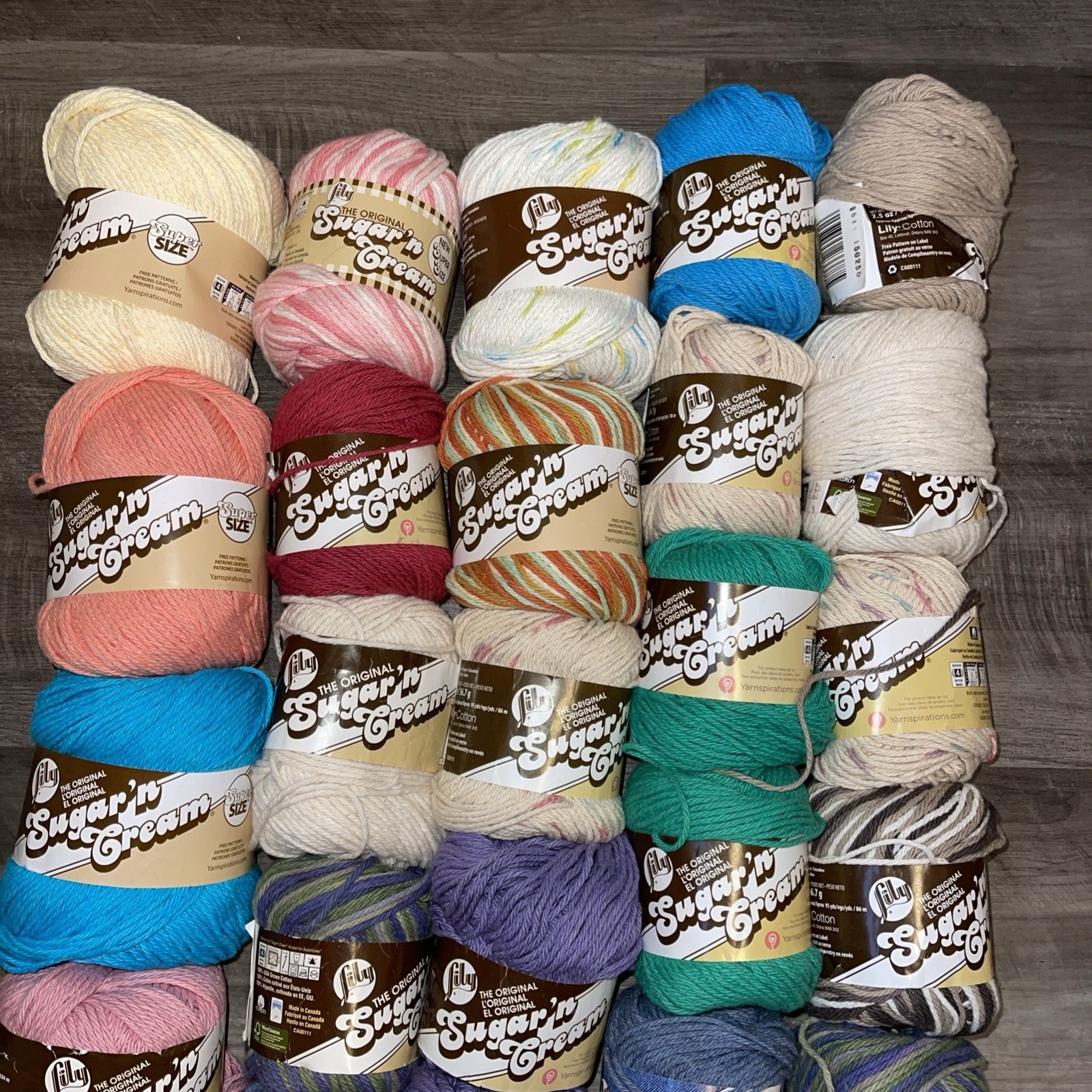 Yarn Lily Sugar n Cream Cotton Assorted Colors , 33 Skeins New