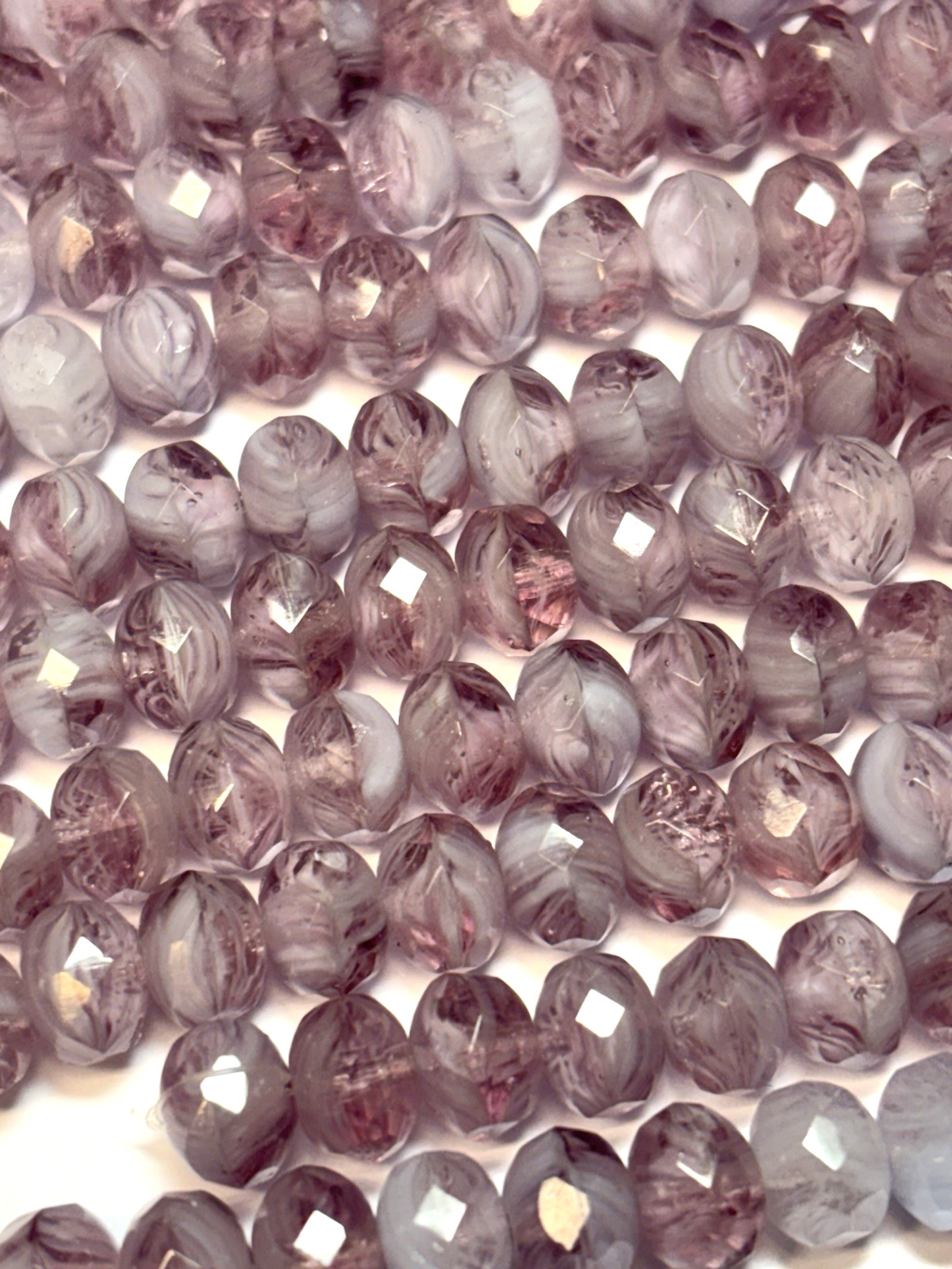 25 beads – 8x6mm Purple and Clear Blend Czech Fire polished Rondelle beads