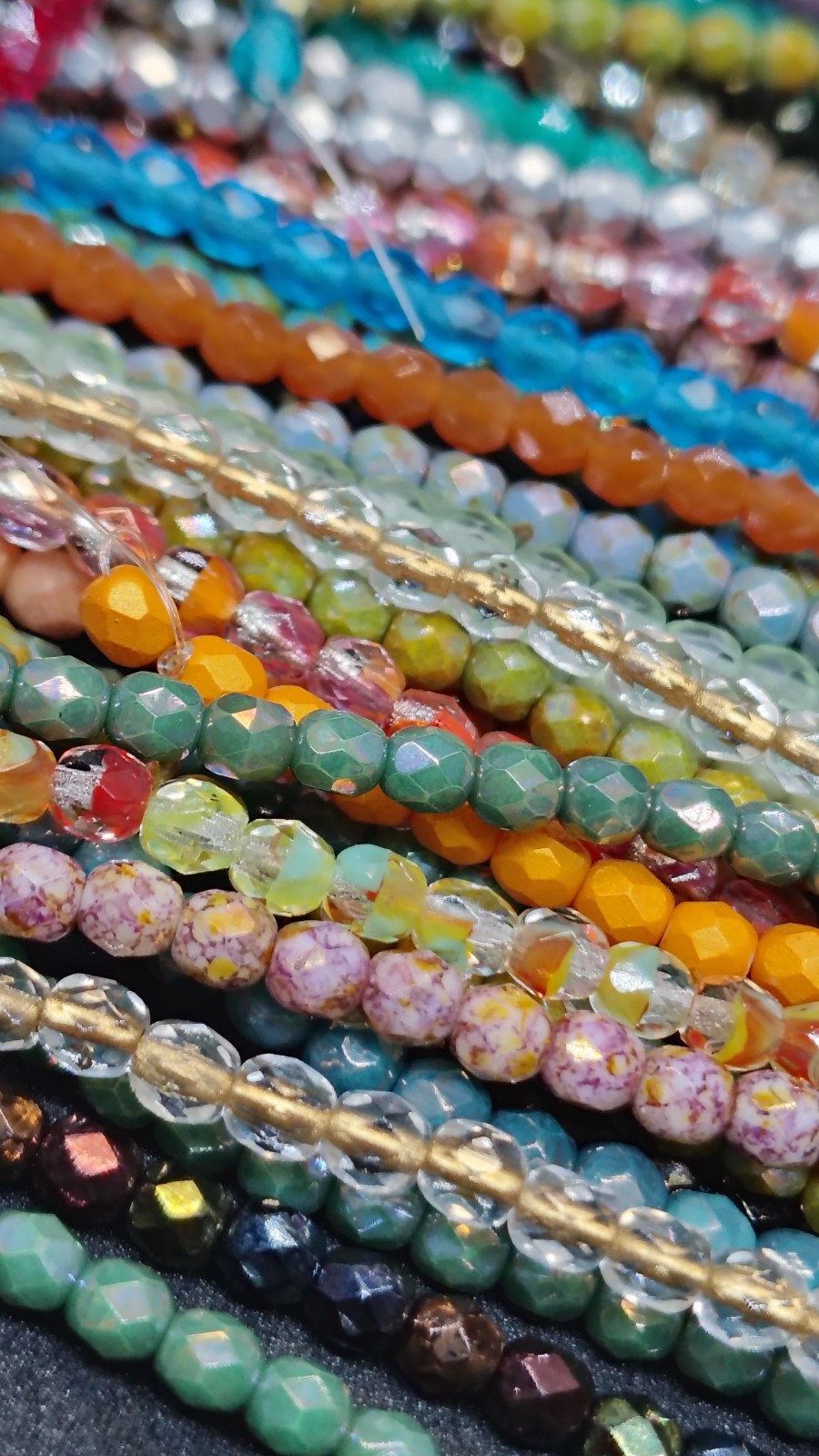 Czech Glass Facet (2mm & 4mm) Fire Polished Bead Strands Lot (23) ALMOST 2 LBS