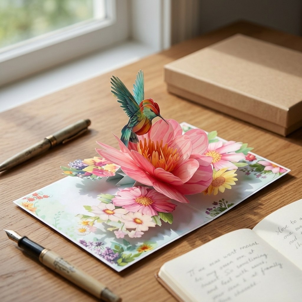 Hummingbird Floral 3D Pop Up Greeting Card For Birthdays Holidays Gift