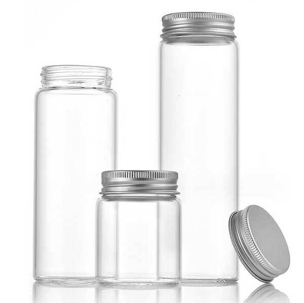 Luxurious 5ml-200ml Empty Transparent Glass Storage Bottle Aluminum Silver Cap