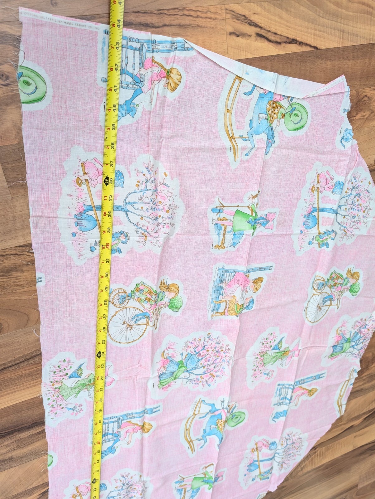 Vintage Holly Hobbie And Friends Fabric Less Than 1 yard Pink Play Trees Kitten