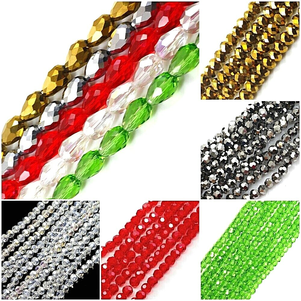 Shiny Crystal Faceted Round Rondelle Bicone Teardrop Beads Jewelry Making 11″
