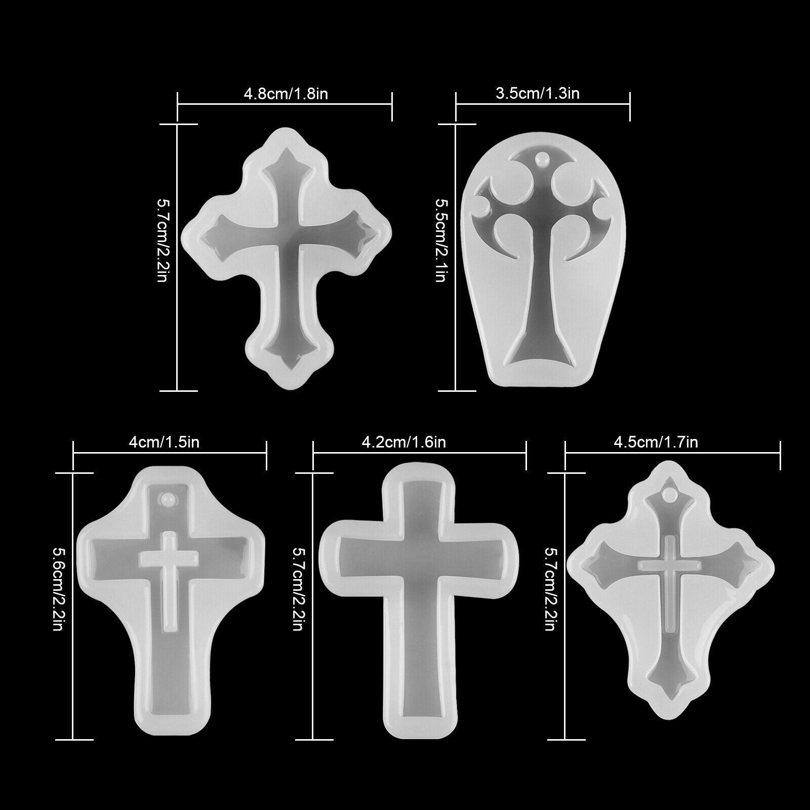 5PCS DIY Silicone Cross Resin Mold Jewelry Epoxy Making Casting Mould Craft Tool