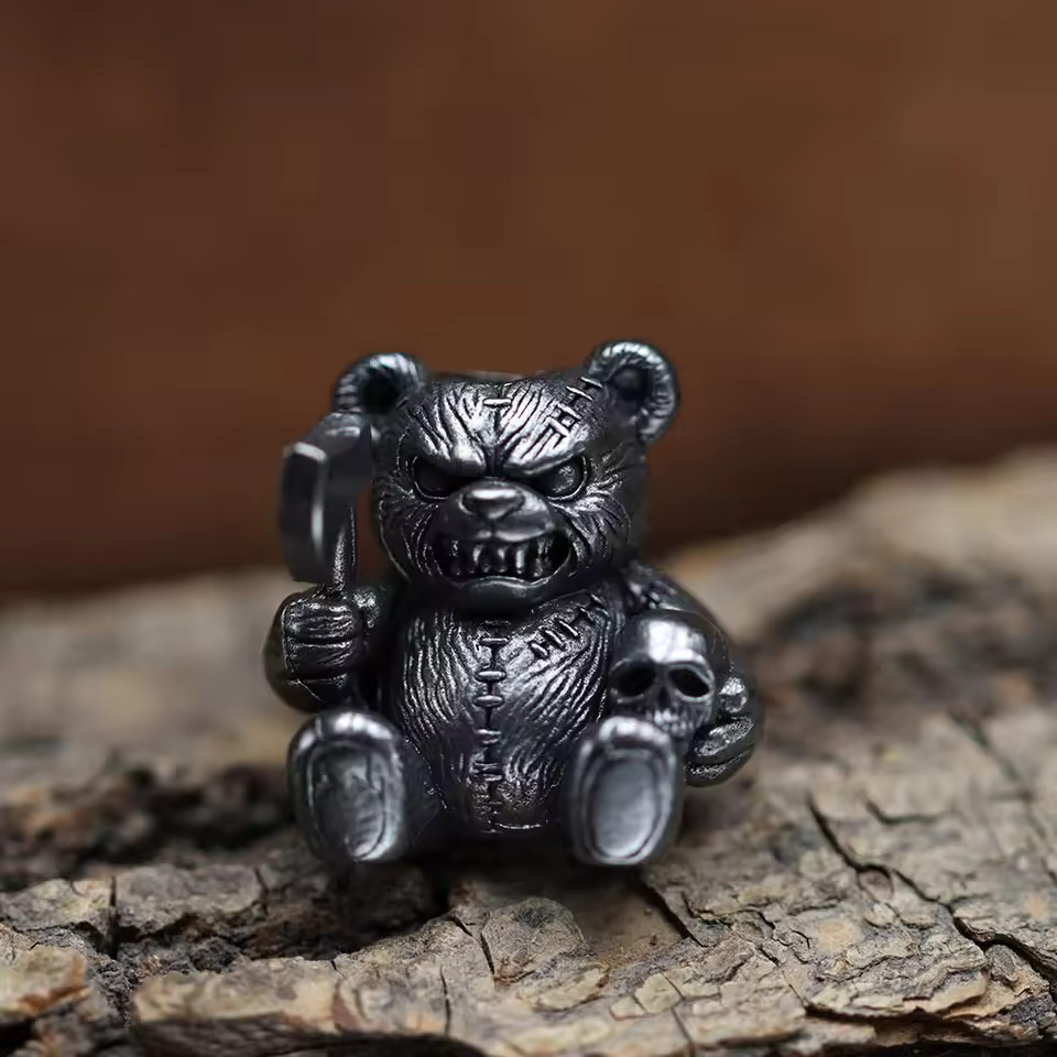 Bear Skull Brass Knife Bead EDC Paracord Lanyard DIY Outdoor Charm Pendant Beads