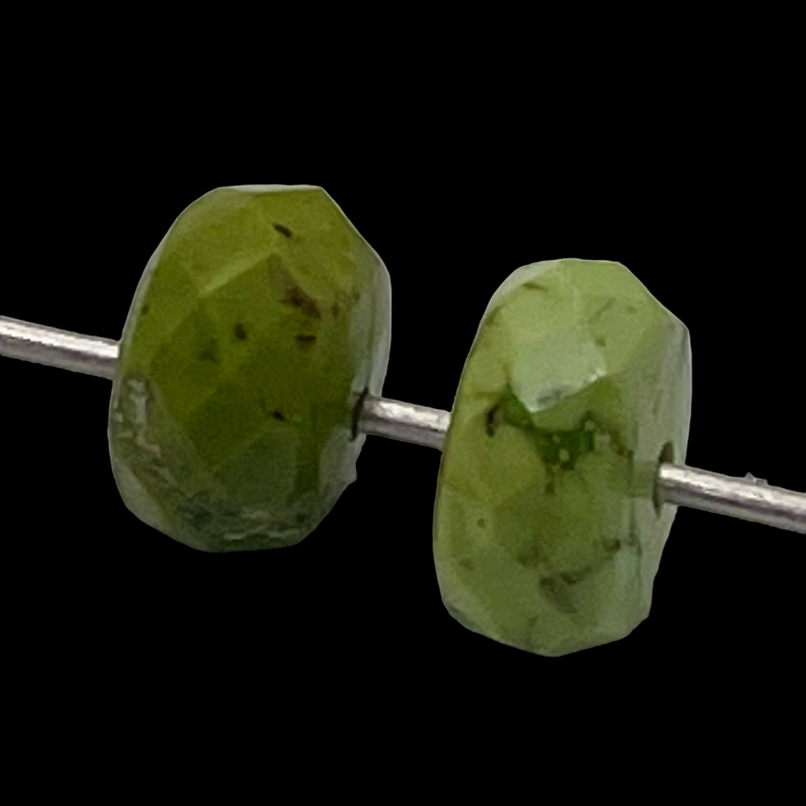Natural Gaspeite Faceted Roundel Beads | 7x5mm to 7x3mm Green| Roundel | 2 Bds|