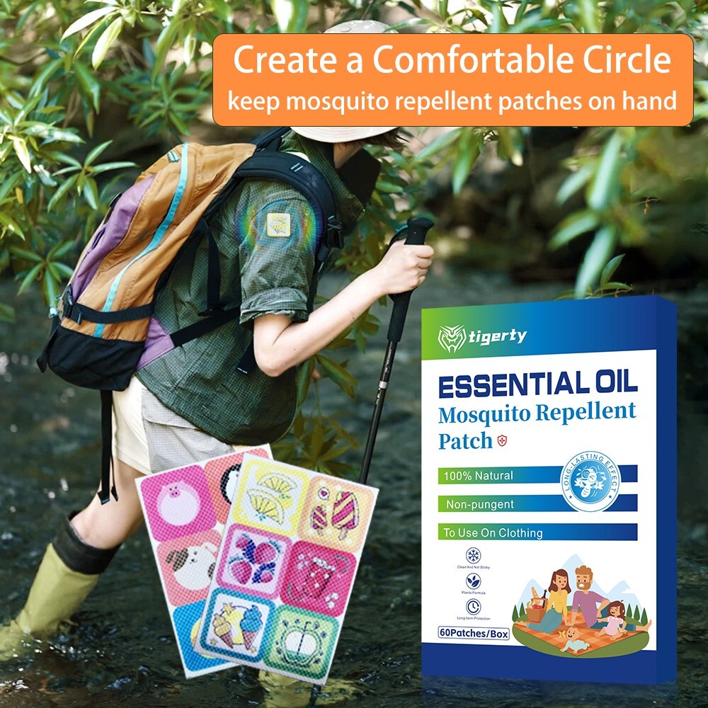 60 PACK MOSQUITO PATCHES, DEET Free Citronella Stickers for Kids & Family Travel