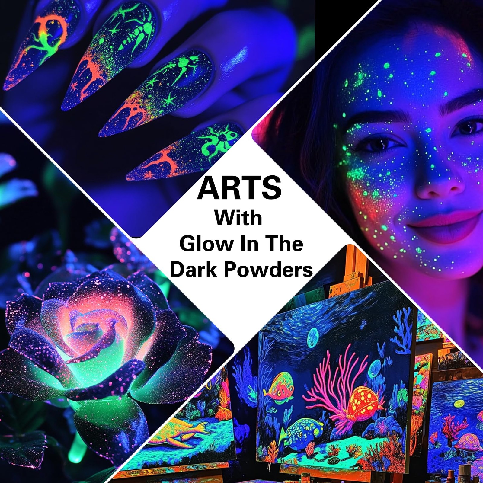 Glow in The Dark Pigment Powder – 12 Colors Luminous Powder 20g/0.7oz and 3 C…