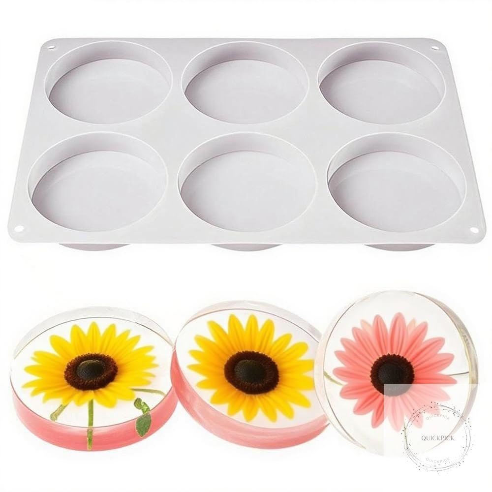 6-Cavity Deep Round Coaster Silicone Molds for Epoxy Resin 4 Inches Coaster Resi