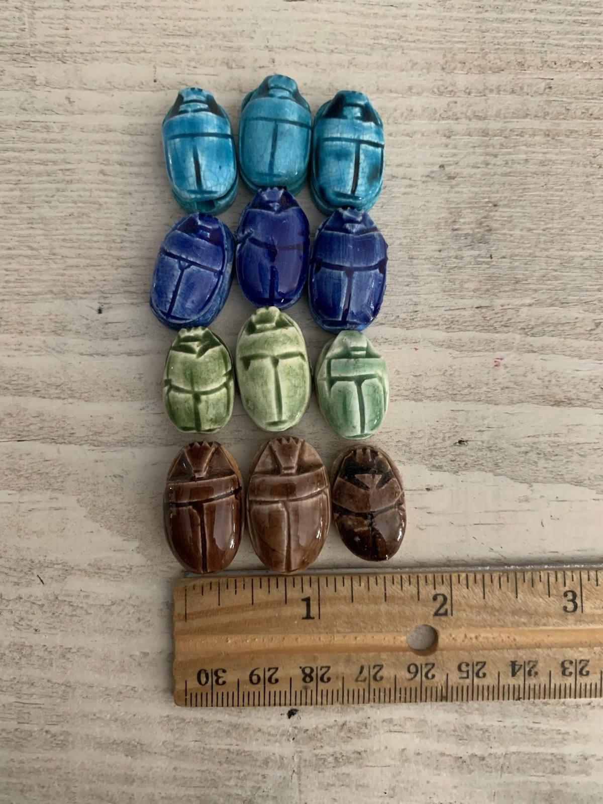 Scarab Beatle Stone Beads From Egypt. 12 Scarabs Of Different Colors.