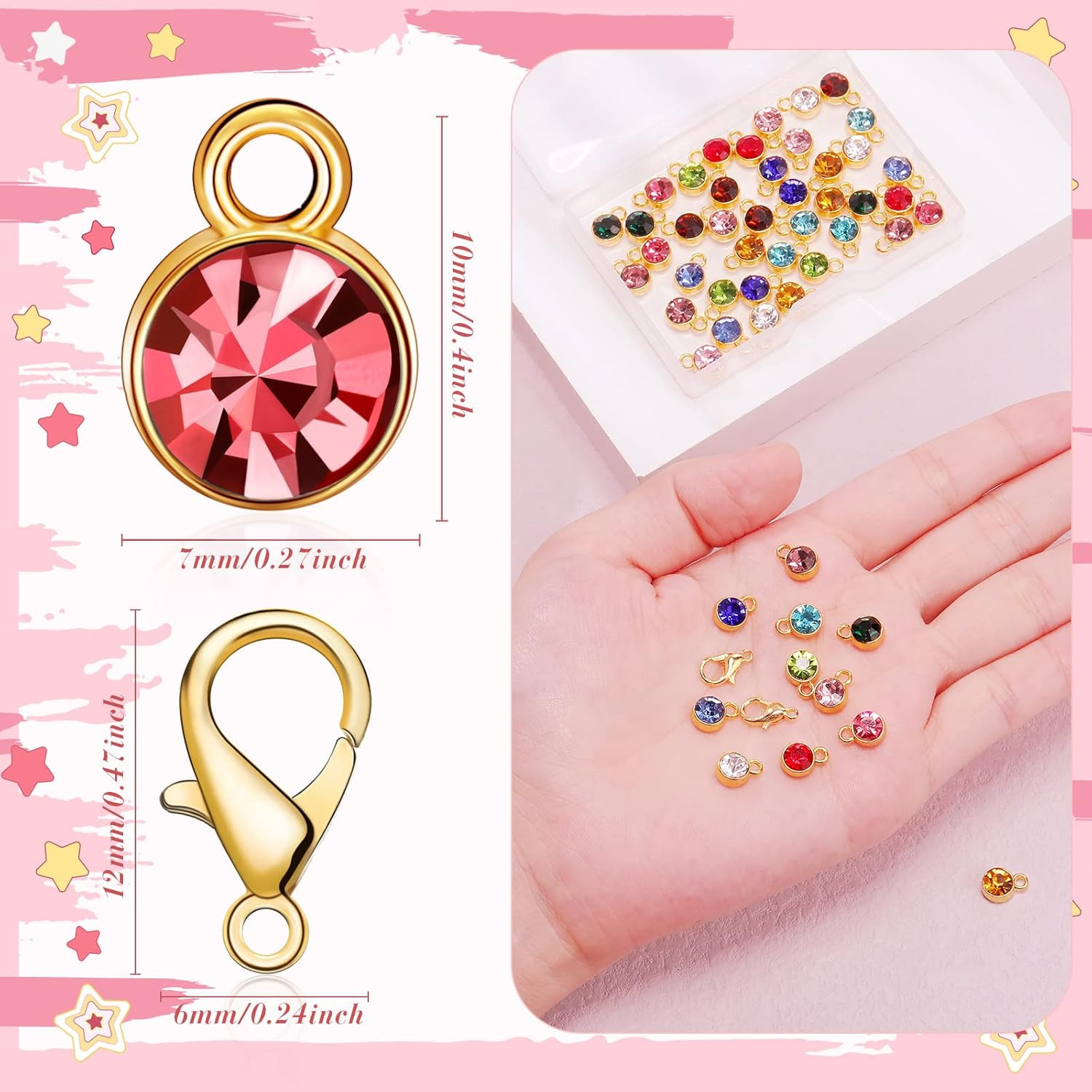 120Pcs Birthstone Charms for Jewelry Making Handmade DIY Crystal Birthstone Bead