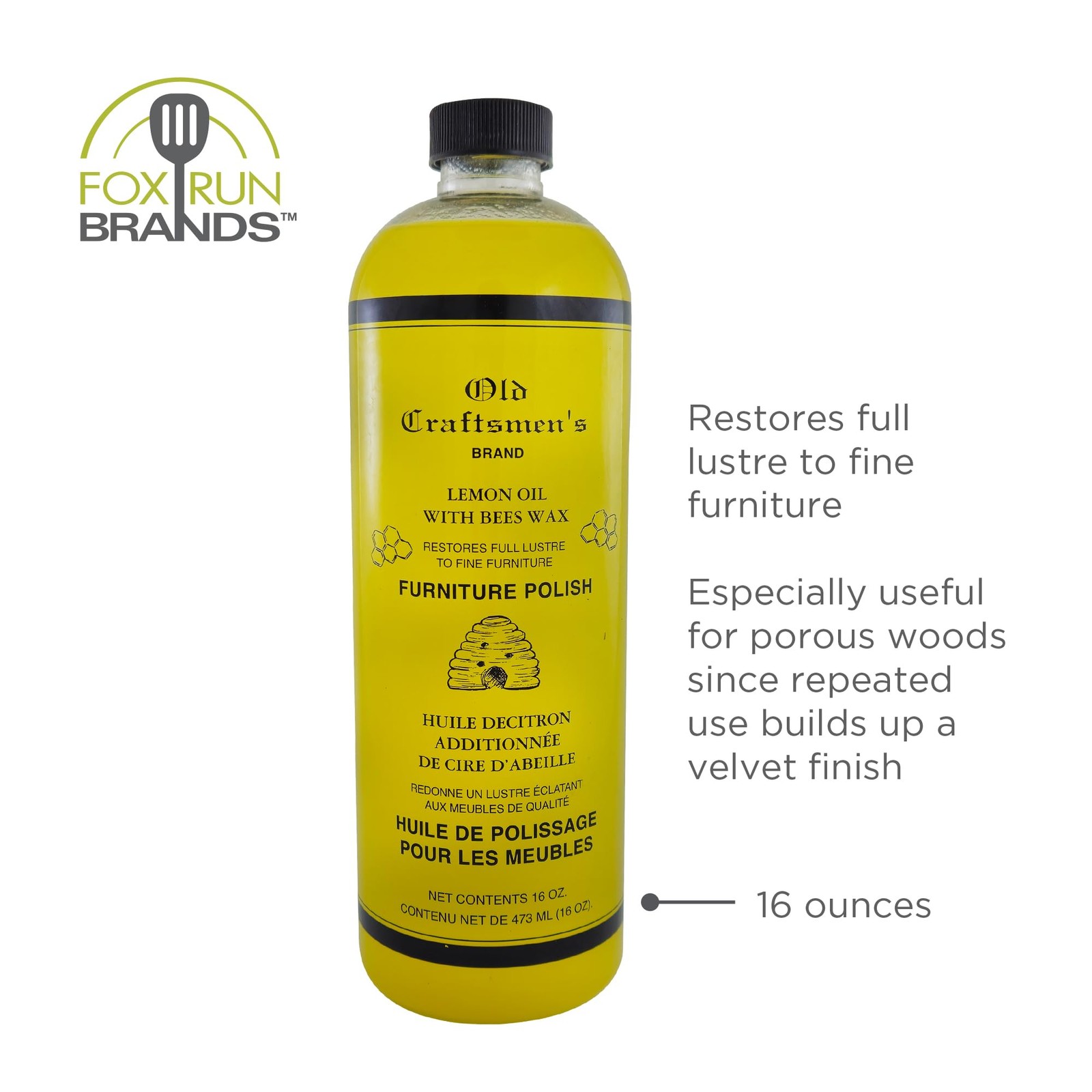 Fox Run Lemon Oil With Beeswax Furniture Polish and 16 Fl Oz (Pack of 1)