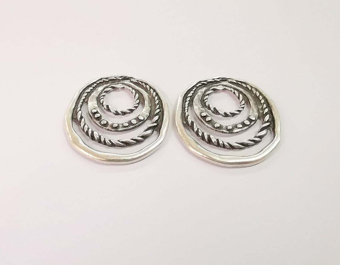 Circle Textured Dangle Charms Antique Silver Plated jewelry Accessories G24628