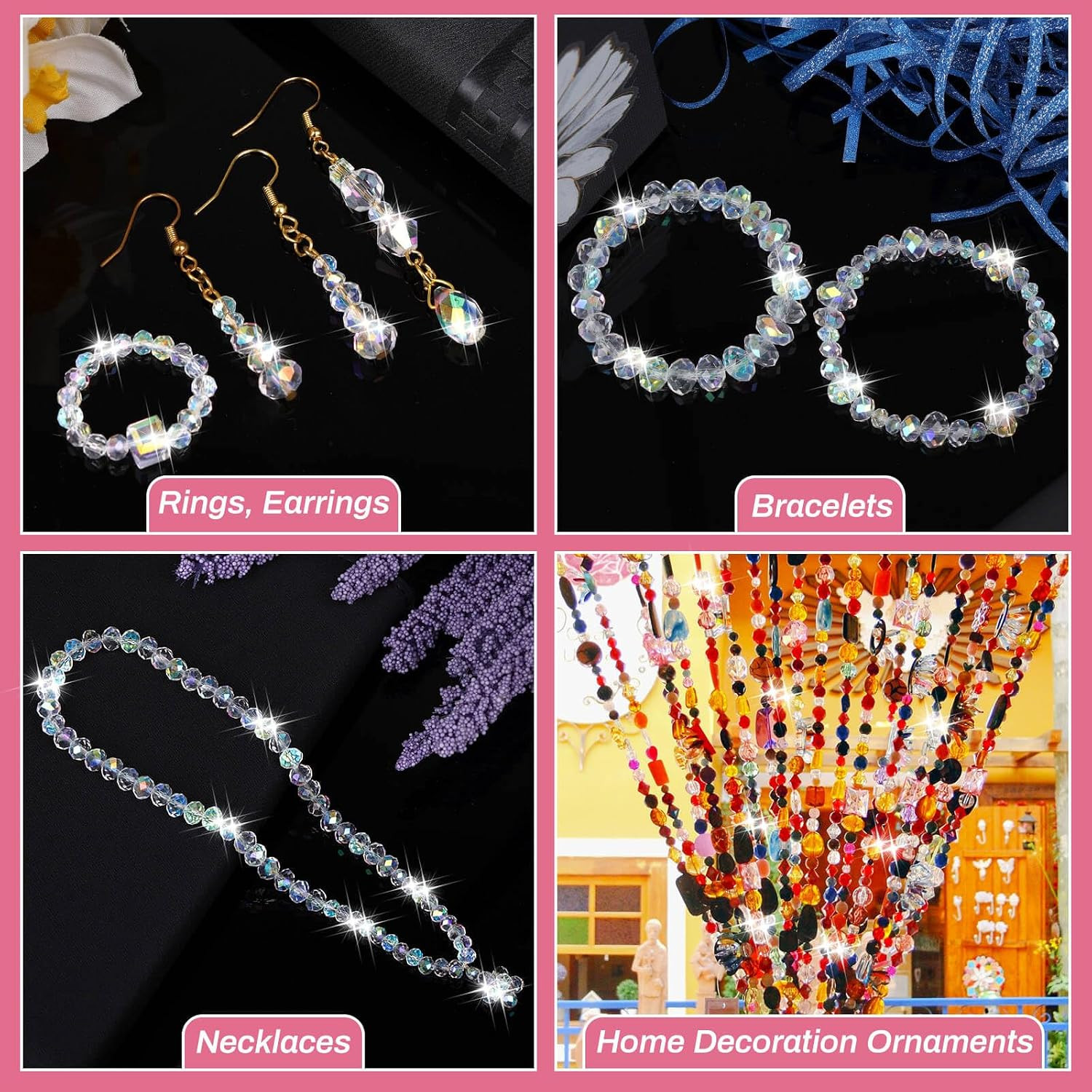 900 Pieces Glass Crystal Beads for Jewelry Making, Assorted Crystal Beads for Br