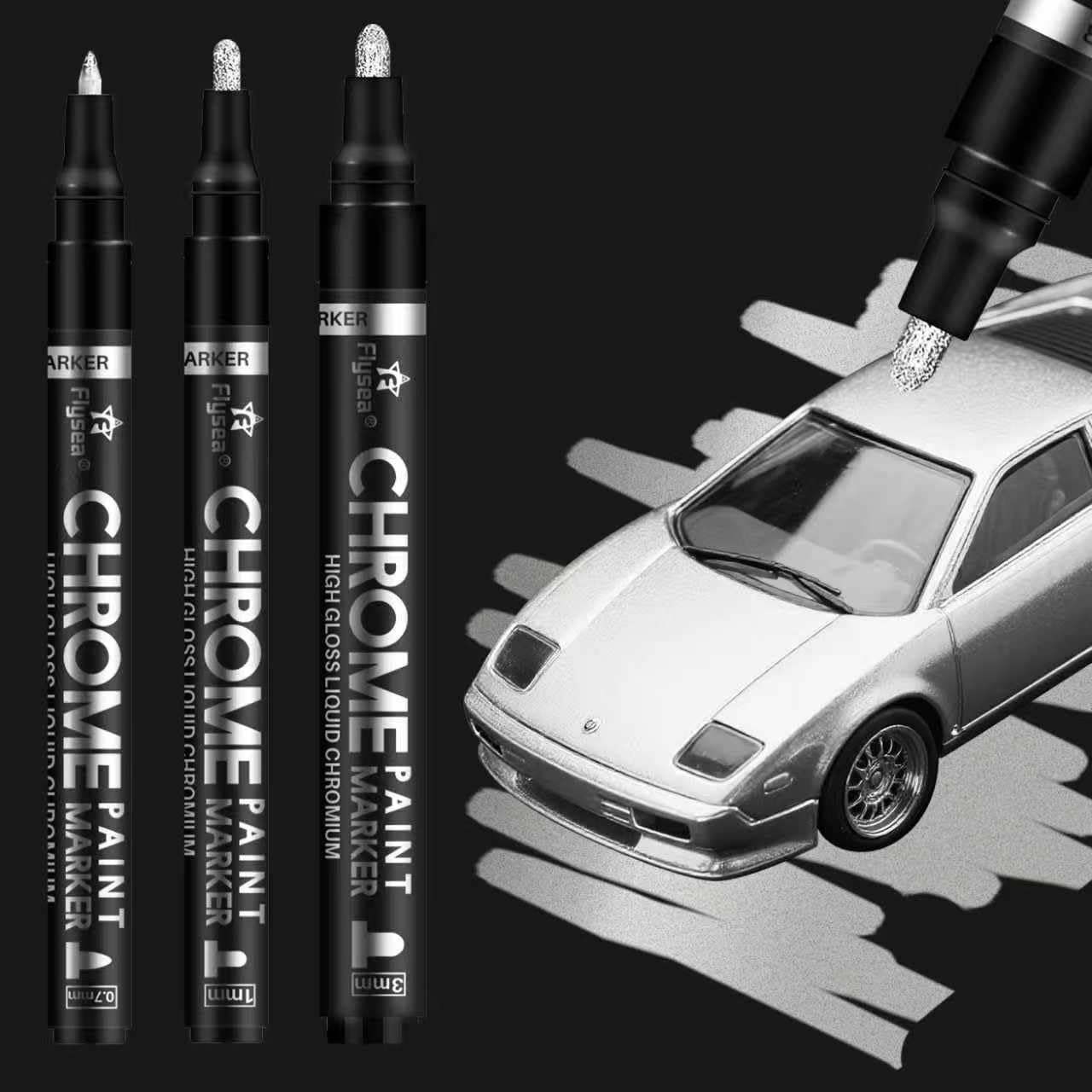 Metallic Chrome Paint Pens, 3 Different Sizes of Silver Liquid Chrome Markers Mi