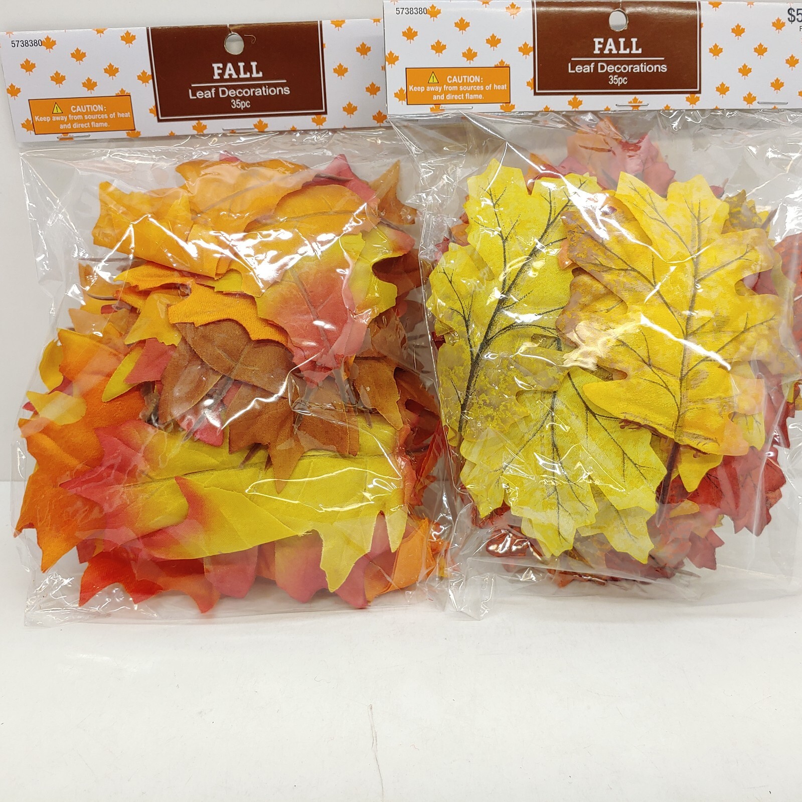 Fall Autumn Oak Leaf Decorations 35 Fabric Leaves Yellow Red Harvest Decor Qty 2
