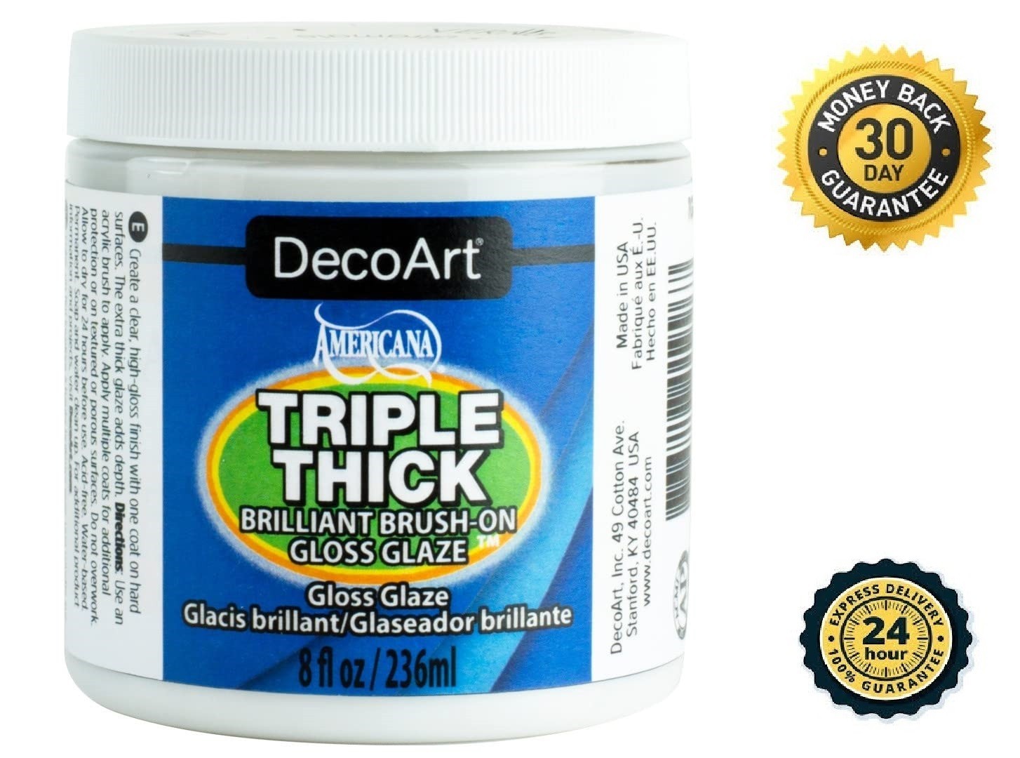 DecoArt Triple Thick Gloss Glaze – Jar, 8fl oz 8 Fl Oz (Pack of 1), Clear