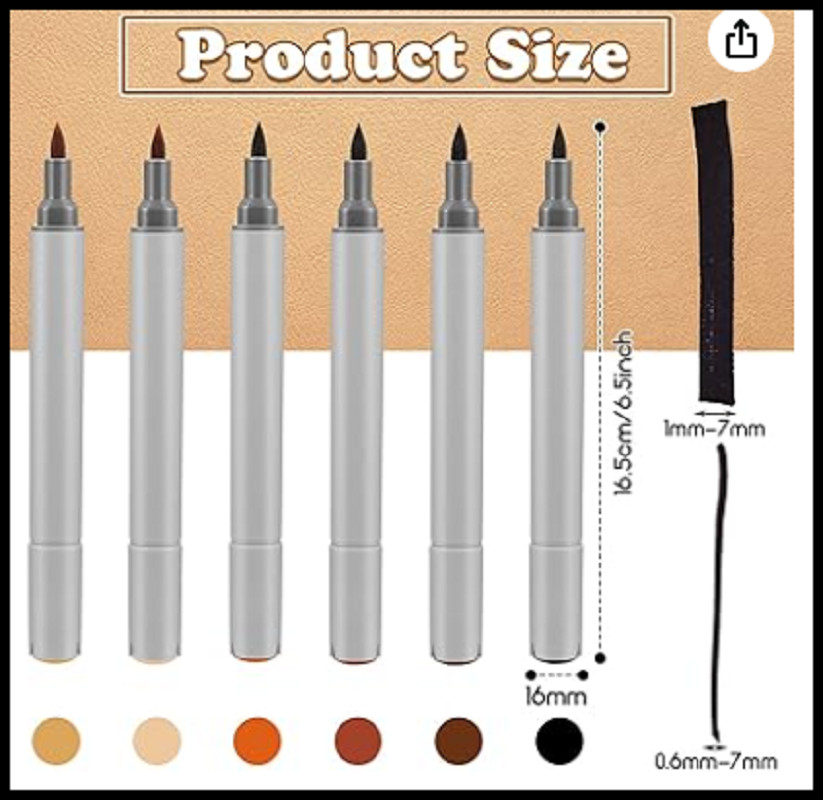 6 Pack Dual Tip Leather Dye Marker Pens Leather Touch up Pen Shoe Marker Leather