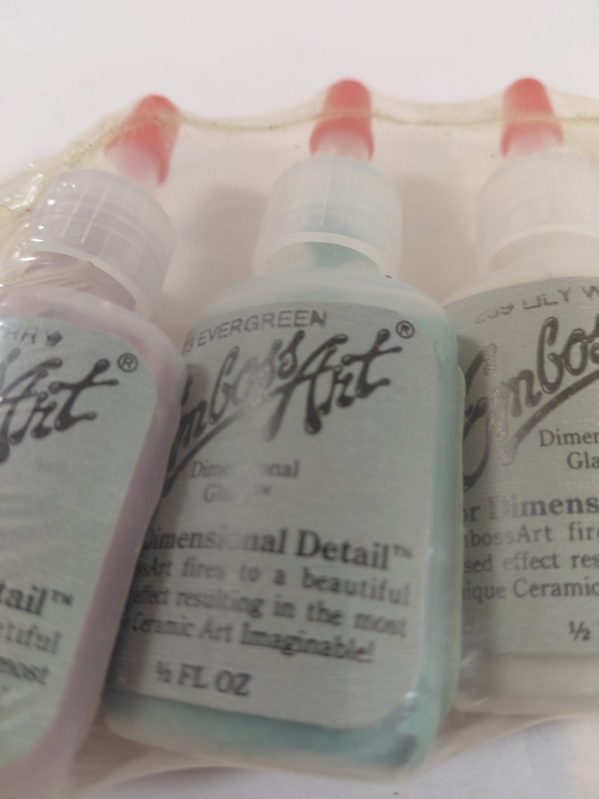 Vintage EmbossArt Dimensional Glaze Set of 6 Ceramic Art Detail Paints 1/2 FL OZ