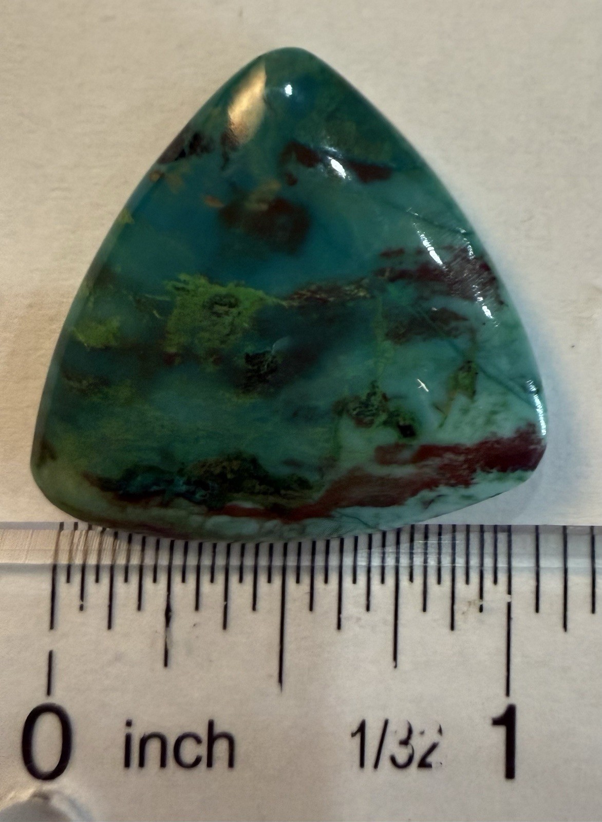 Parrot Wing Chrysocolla Cab. 1 1/8”x1 1/16”x1/8”, 0.3oz. Polished all sides.