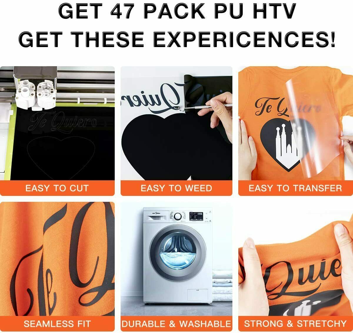 Heat Transfer Vinyl for T-Shirts 12″x10″ 35 Sheets Iron On Vinyl HTV Bundle US