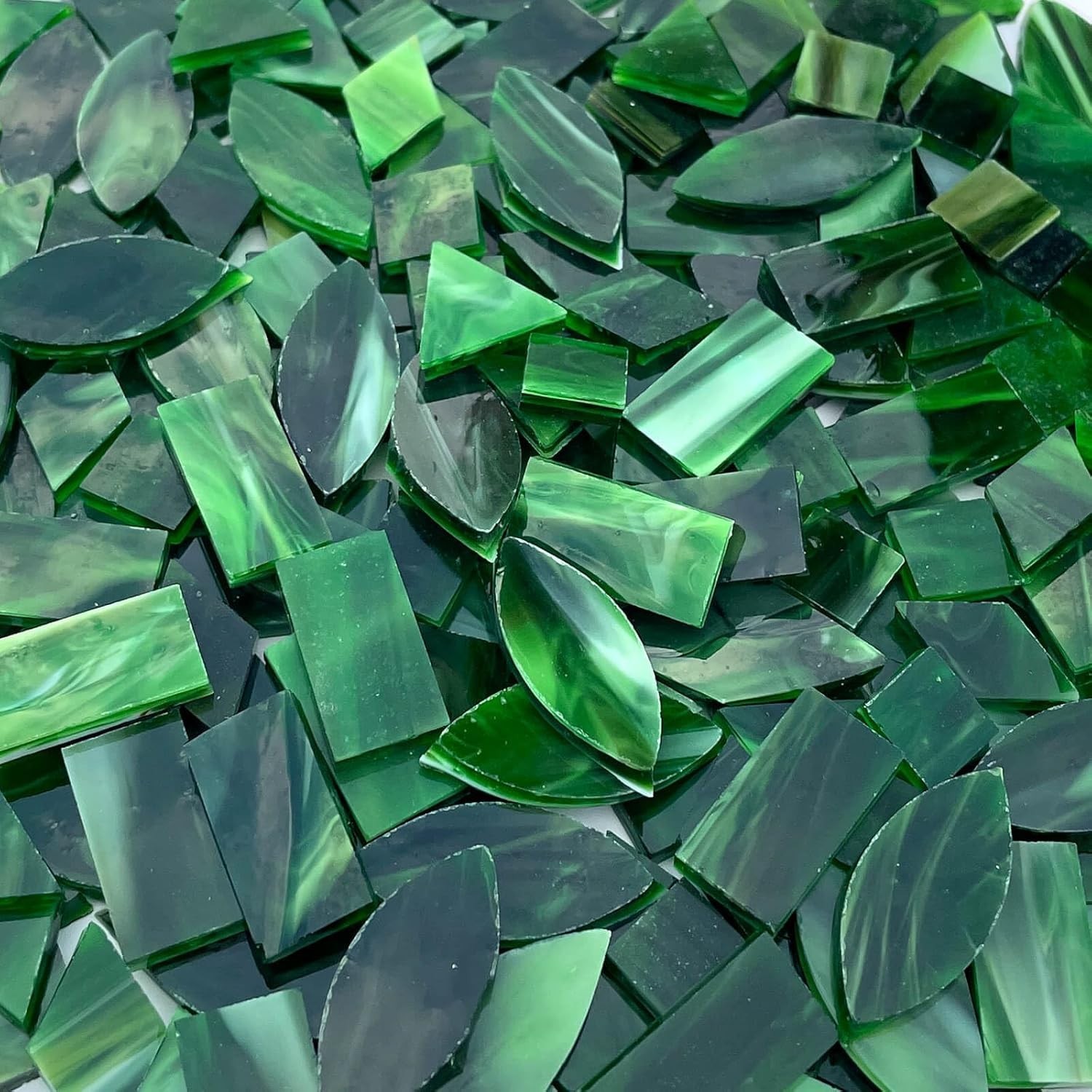240 Piece Forest Green Stained Glass Mosaic Tiles – 5 Shapes for DIY Crafts