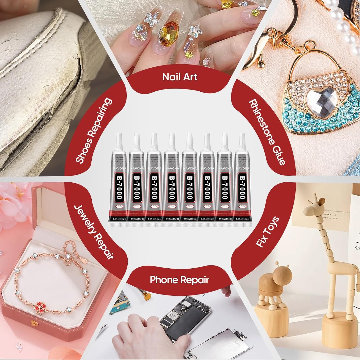 8 PCS 15Ml B7000 Glue Clear with Precision Tip, Bedazzling Glue, Super Glues