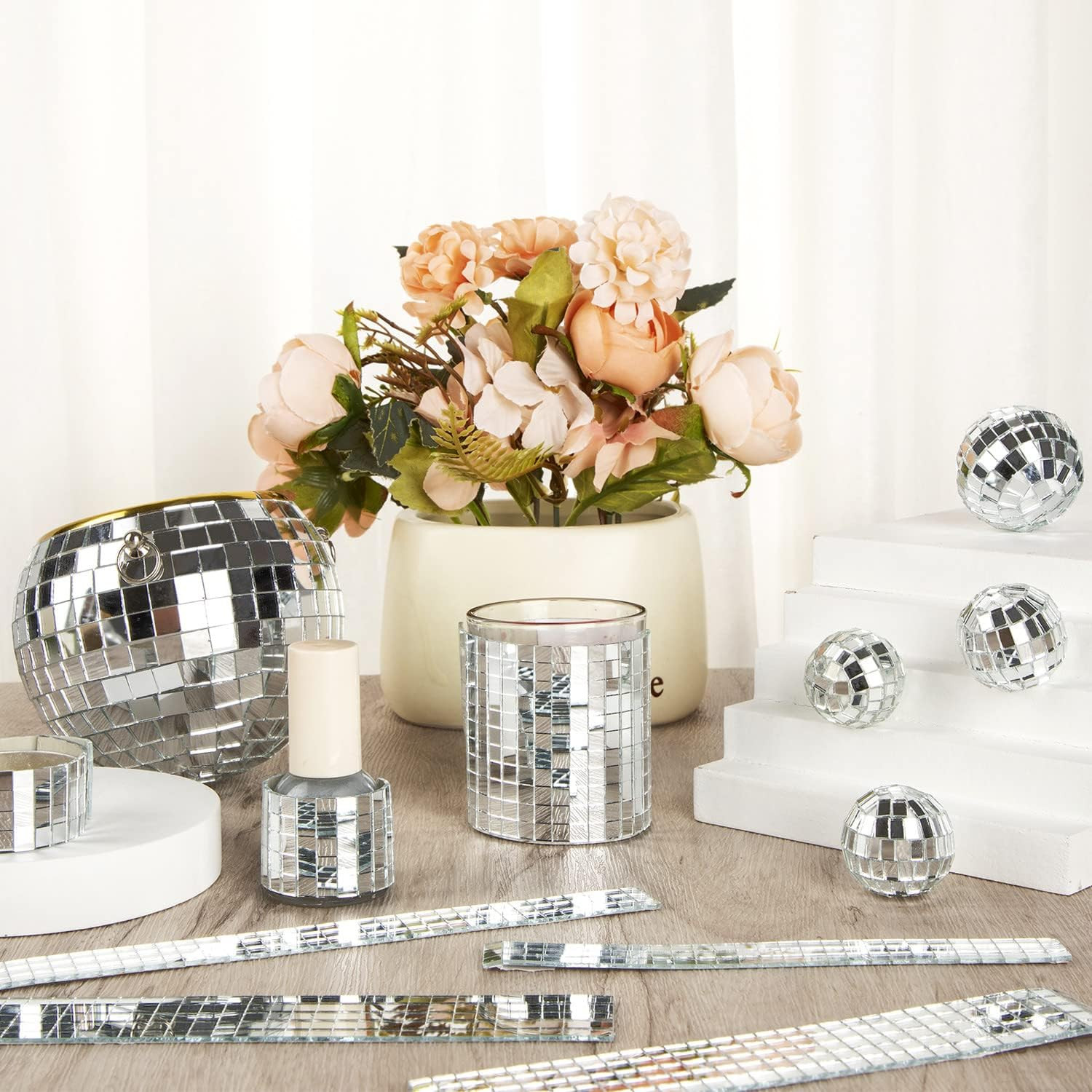 10x10mm Self Adhesive Tiles, 1800pcs Mirror Mosaic Tiles, Square Disco Mirror Ti