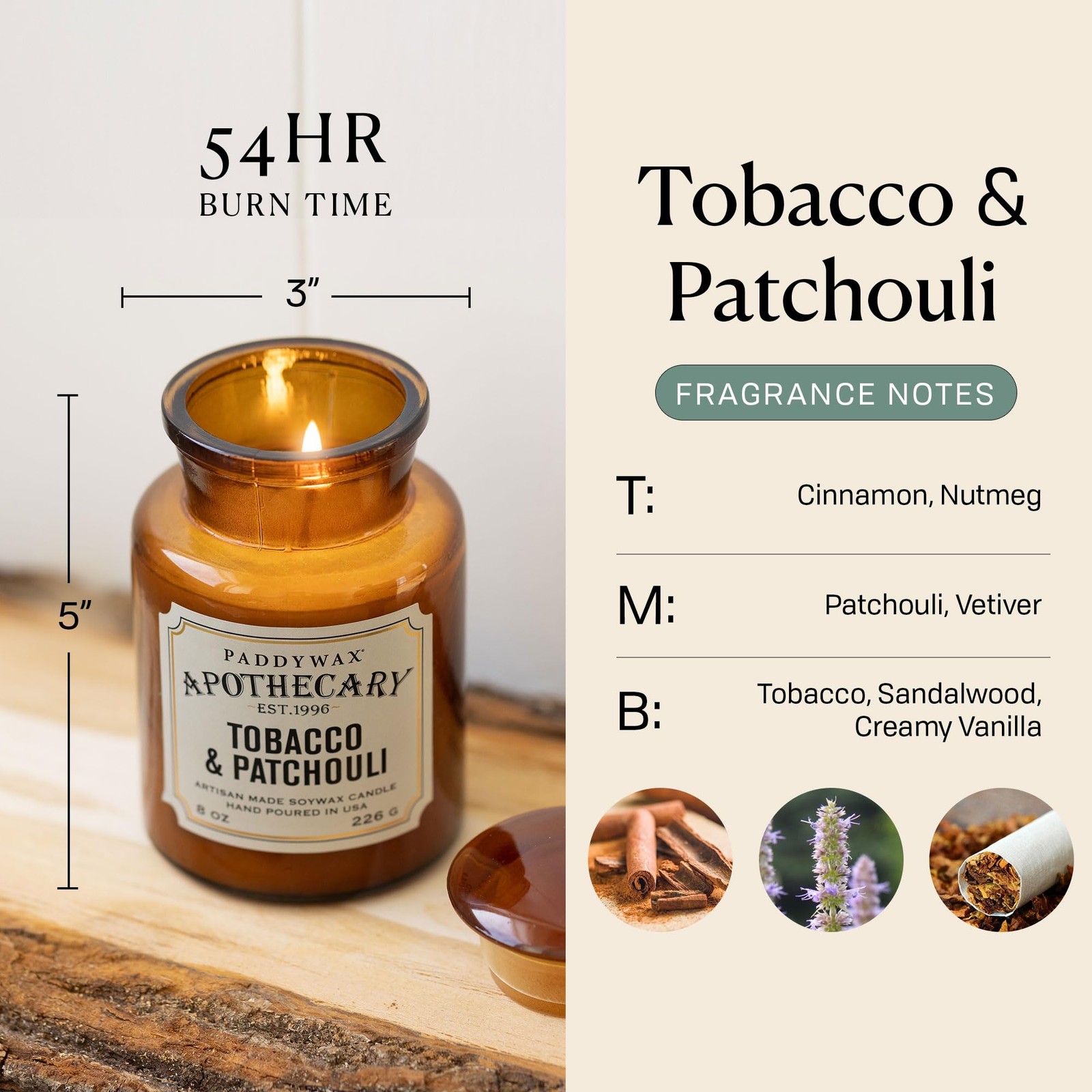 Paddywax Artisan Apothecary Scented 8 Ounce (Pack of 1), Tobacco & Patchouli