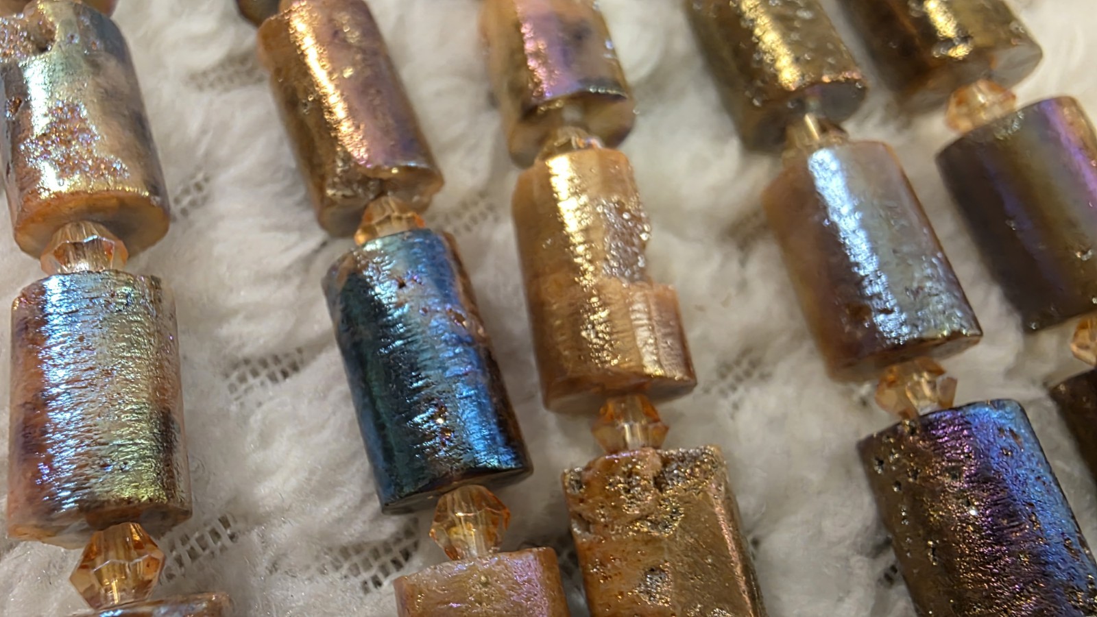 Jewelry Making Beads HUGE NEW LOT 5 Strands Shimmering Agate Tubes Color Gallery
