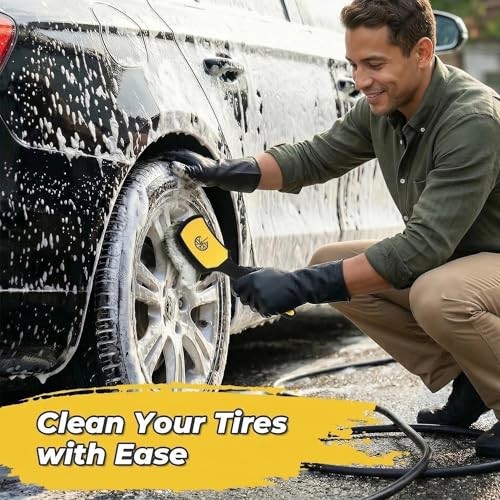 Wheel and Tire Brush Detailing Kit, Yellow | Soft Rim Brush & black yellow