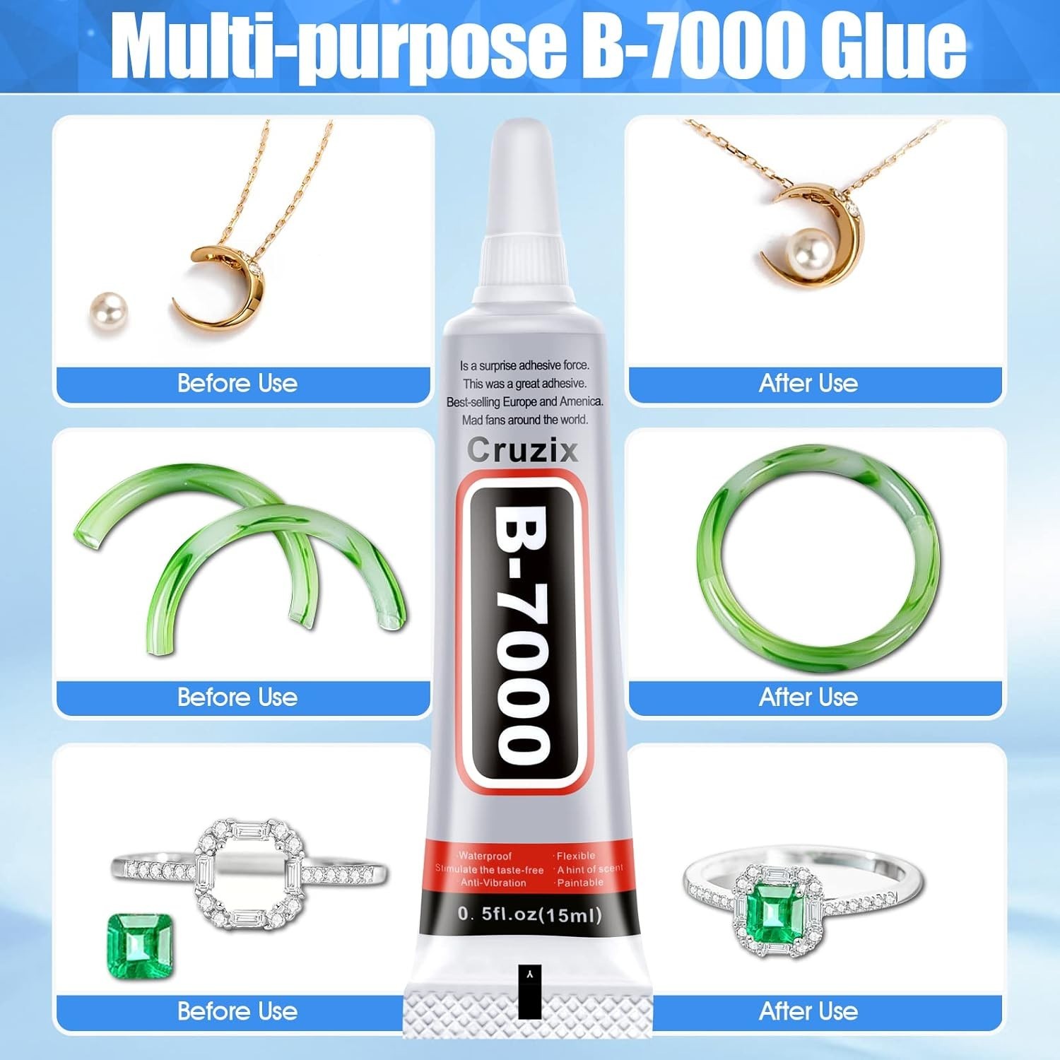 B-7000 Glue Clear 4 Pack – 15ml Jewelry Rhinestone Fabric Phone Repair Adhesive