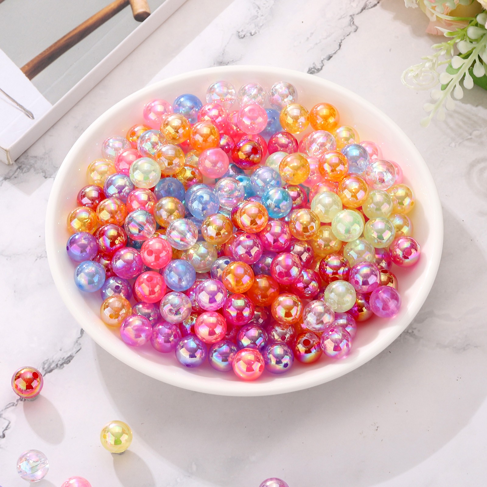 100pcs Acrylic Round Beads AB Colors 12mm Loose Craft Beads Light Purple AB