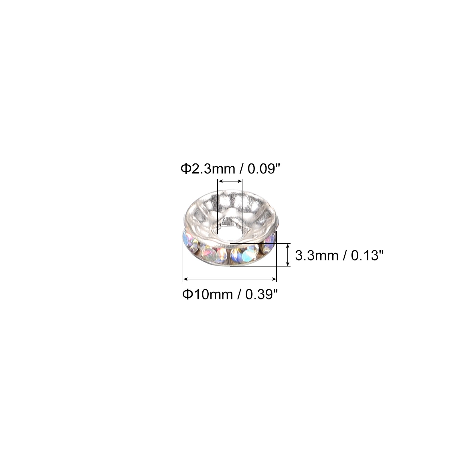 200Pcs 10mm Rondelle Spacer Beads, Silver Plated for DIY Bracelet, AB White