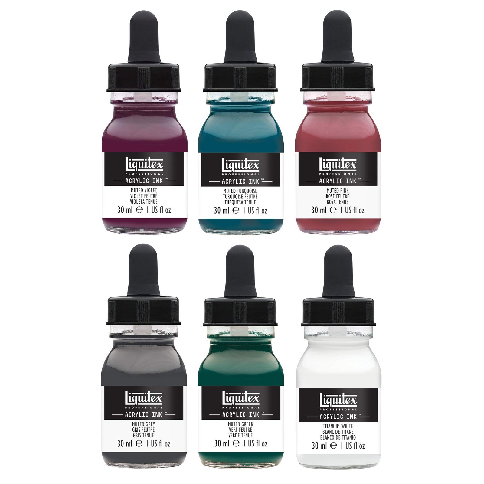 Professional Acrylic Ink, 1-oz (30ml), Muted Collection, Set of 6