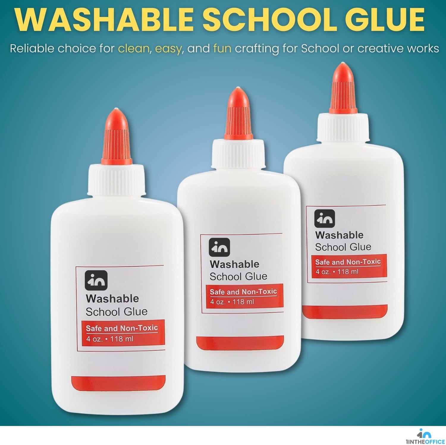 School Glue, White Glue, 4 oz./ 118 ml, Washable, Non-Toxic, 3 Pack