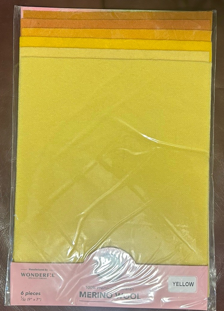 Sue Spargo Merino Wool Fabric Pack – YELLOW – 1/32 – 9″x 7″ – 6 pieces