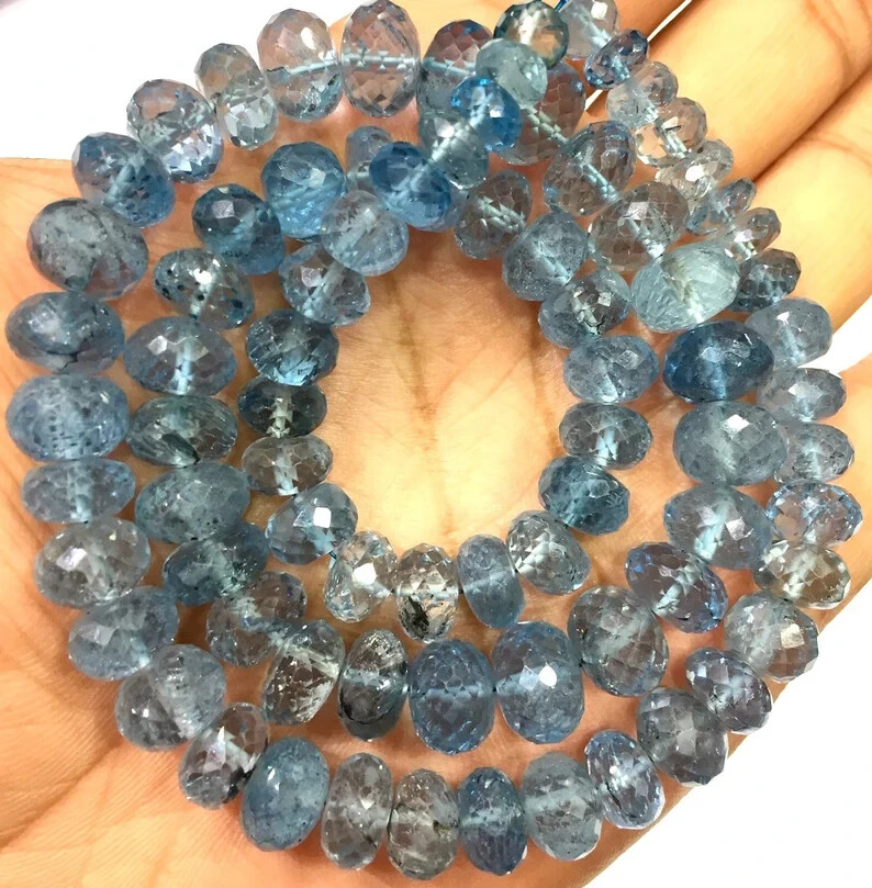 Extremely Rare~Aquamarine Color Faceted Beads Rondelle Large Gemstone Beads.