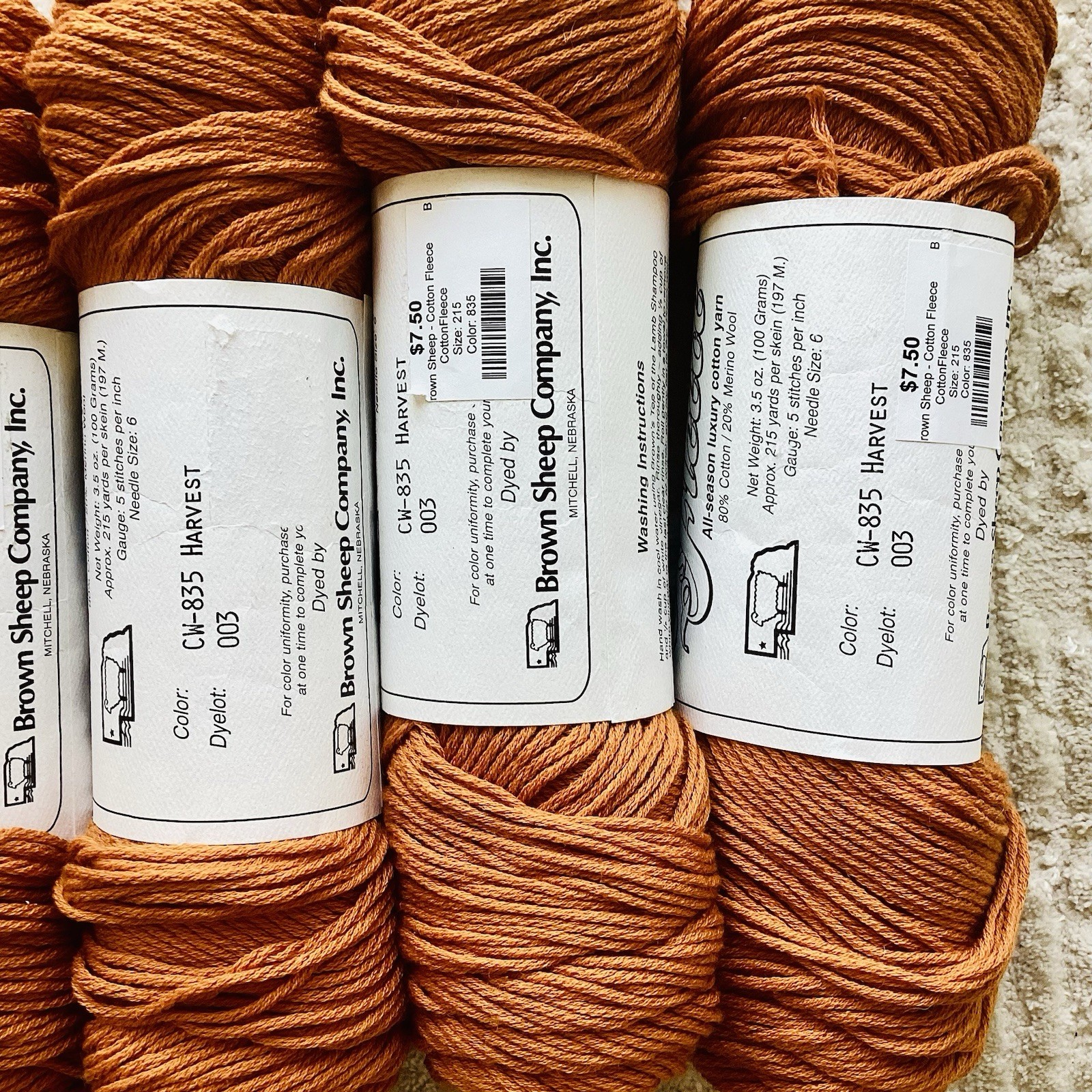 Lot Of 5 Brown Sheep Company Cotton Fleece yarn burnt orange Harvest Wool Cotton