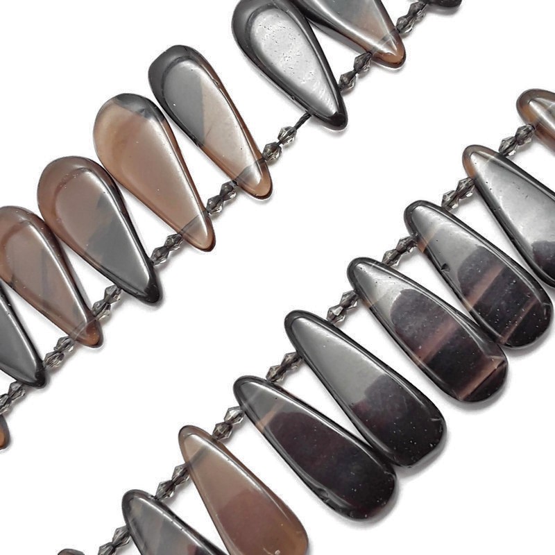 Smoky Quartz Graduated Smooth Teardrop Beads Approx 30-40mm 15.5″ Strand