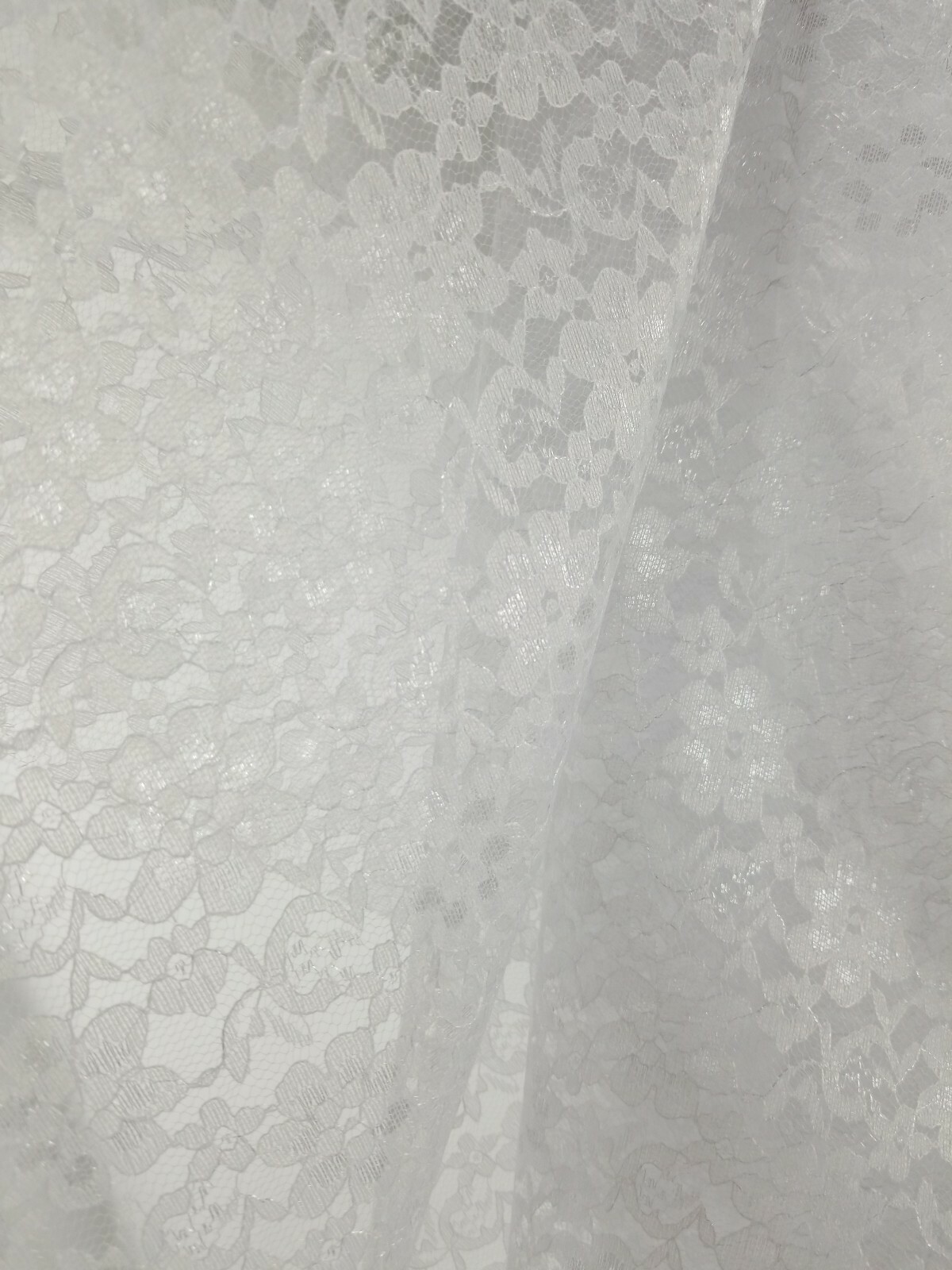 White Sheer Mesh Floral Pattern Raschel Lace 60″ Polyester Fabric By The Yard