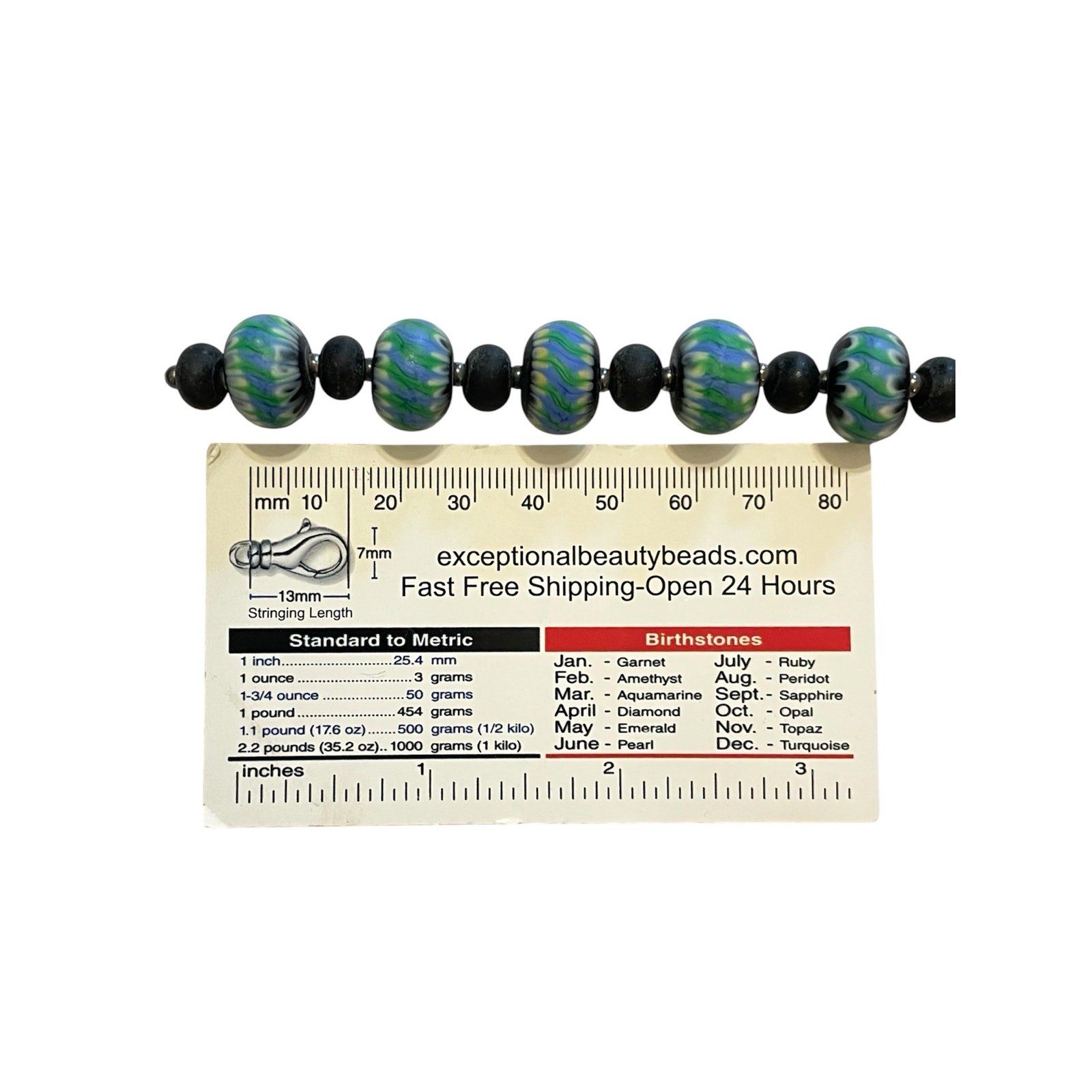 Handmade Lampwork Black Blue Multicolor Abstract Etched Matte Glass Bead Set
