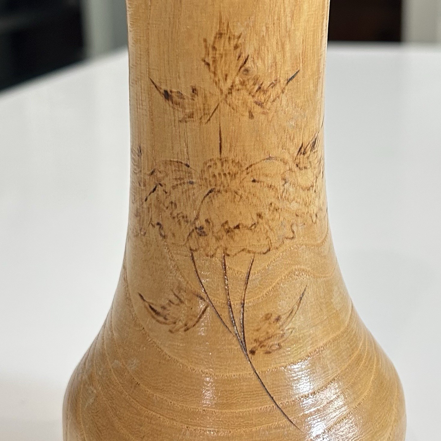 Vintage Hand-turned Wood Vase Bulgaria