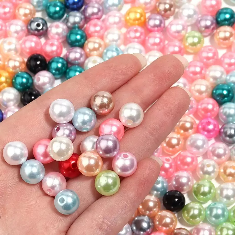 1000x Faux Pearl Beads Colorful Straight Hole 3-10mm Beads for Making Jewellery