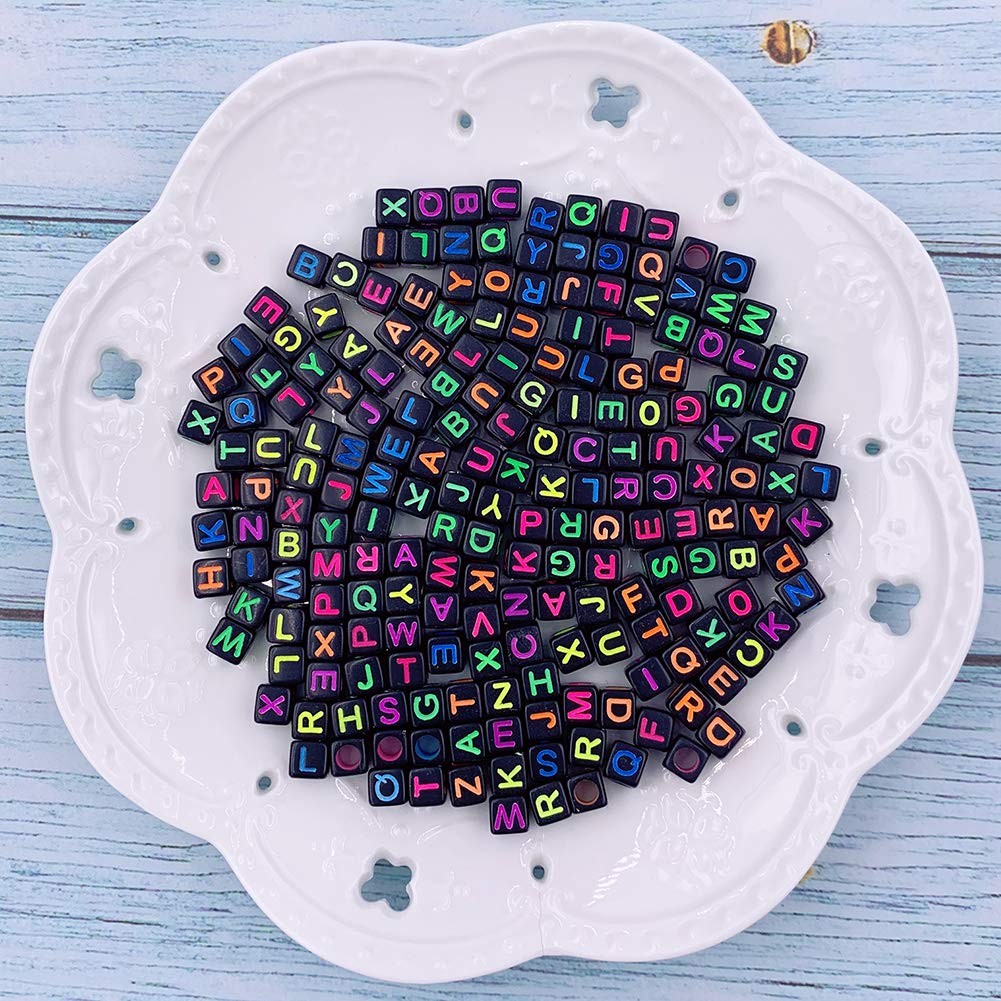 1000 Pcs Letter Beads Acrylic Cube Beads Alphabet Beads Number Beads Large Hole