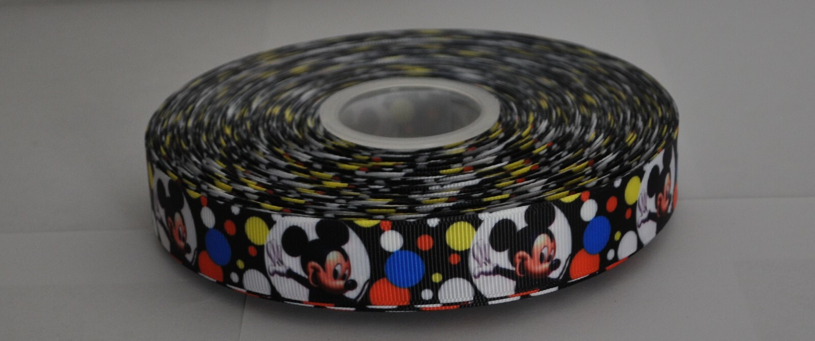 7/8 INCH MICKEY MOUSE WITH BLUE, RED AND YELLOW BUBBLES GROSGRAIN RIBBON- 1 YARD