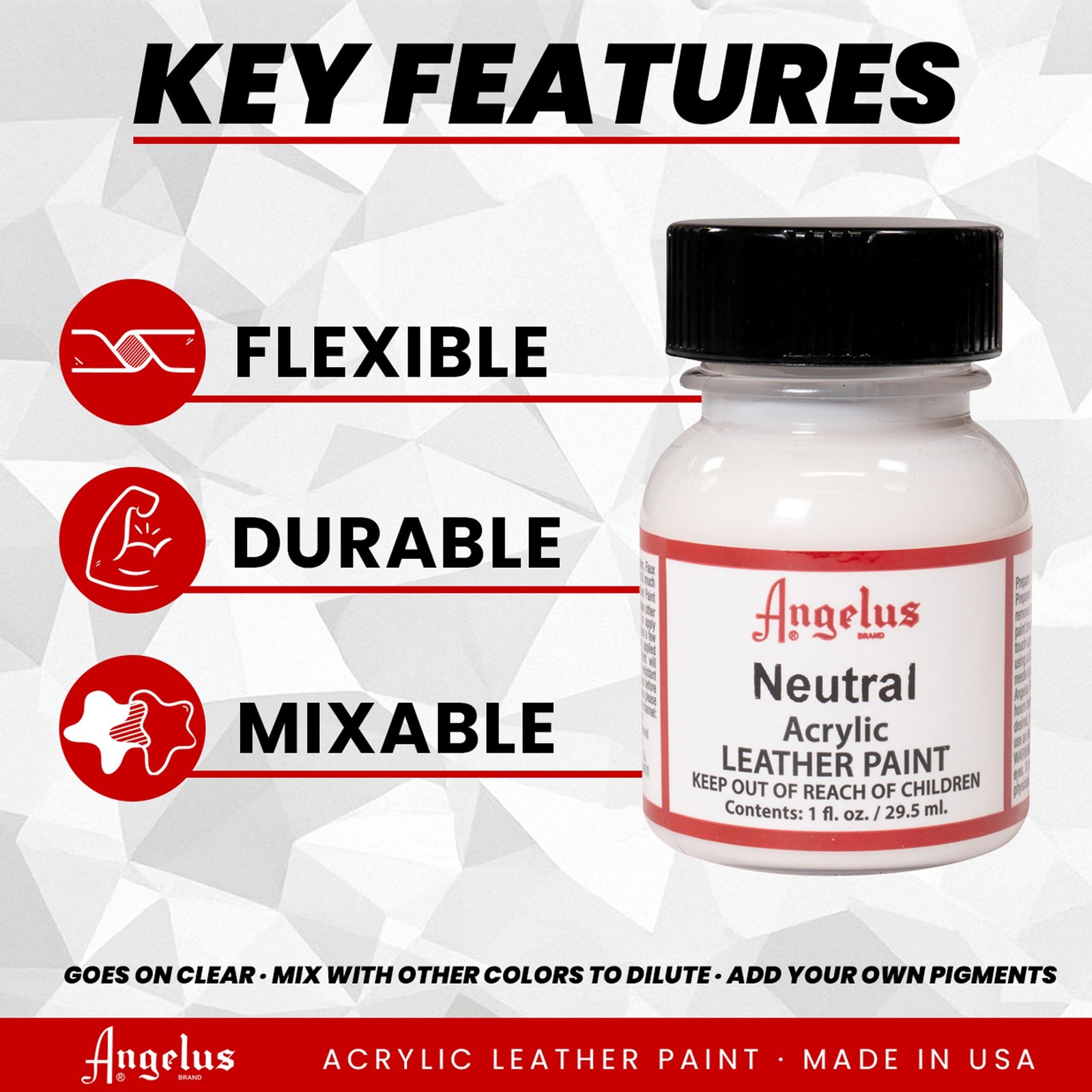 Angelus Neutral Acrylic Leather Paint 1Oz Quick Dry Flexible Water-based Use …