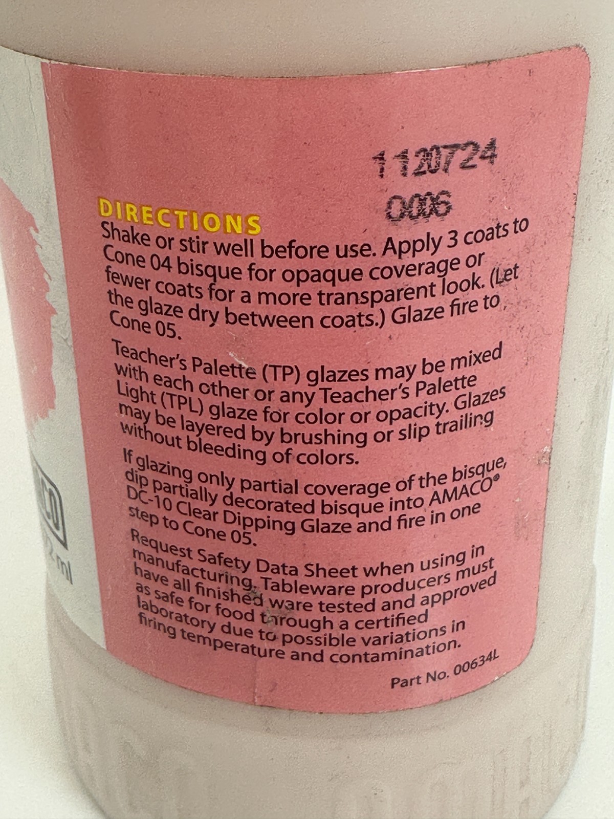 Amaco 36613P Teachers Palette Gloss Glaze – “Pig Pink” 16 fl.oz. Sealed Top